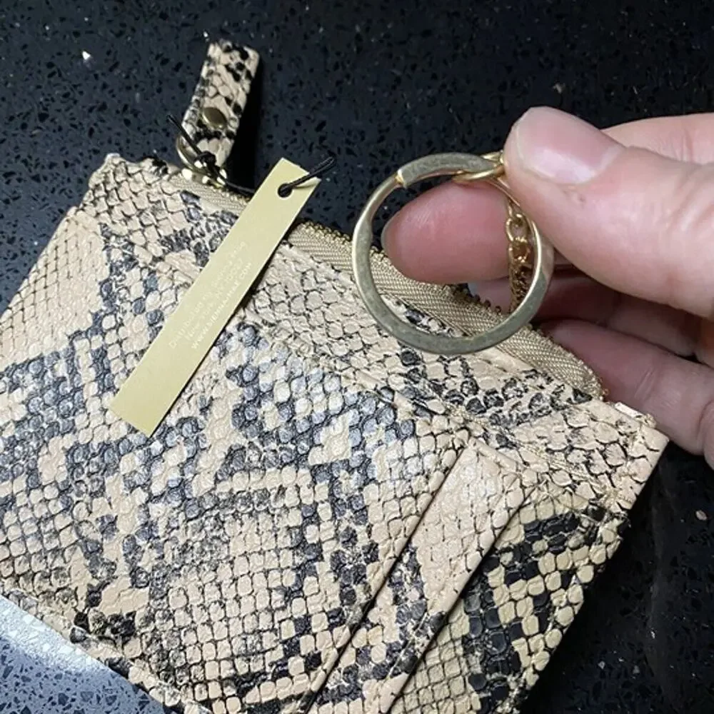 SIENNA MAE Lennon Vegan Leather Card Wallet | Snakeskin Print Zip Coin Purse NWT